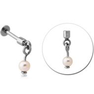 SURGICAL STEEL TRAGUS MICRO LABRET WITH SYNTHETIC PEARL CHARM PIERCING