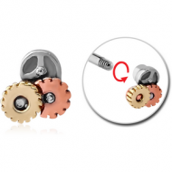 SURGICAL STEEL MICRO THREADED STEAMPUNK ATTACHMENT WITH BRASS AND COPPER PARTS PIERCING