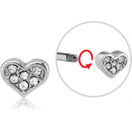 SURGICAL STEEL MICRO THREADED JEWELLED ATTACHMENT - HEART