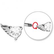 SURGICAL STEEL MICRO THREADED HEART WITH LEFT WING JEWELLED ATTACHMENT PIERCING
