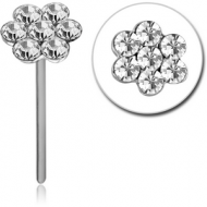 STERLING SILVER 925 JEWELLED FLOWER STRAIGHT NOSE STUD