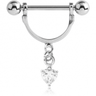 SURGICAL STEEL NIPPLE STIRRUP WITH HEART JEWELLED DANGLING CHARM