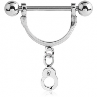 SURGICAL STEEL NIPPLE STIRRUP WITH HANDCUFF DANGLING CHARM PIERCING