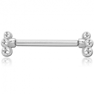 SURGICAL STEEL THREADLESS BARBELL JEWELLED NIPPLE BAR PIERCING