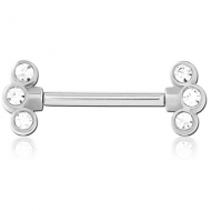 SURGICAL STEEL THREADLESS BARBELL JEWELLED NIPPLE BAR PIERCING