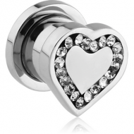 STAINLESS STEEL JEWELLED HEART THREADED PLUG PIERCING