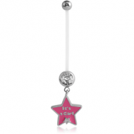 PTFE PREGNANCY JEWELLED NAVEL BANANA WITH ITS A GIRL STAR DANGLING CHARM
