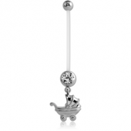 PTFE PREGNANCY NAVEL BANANA WITH BABY TROLLEY DANGLING CHARM PIERCING