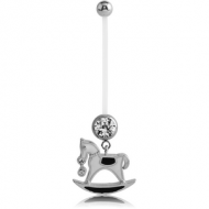 PTFE PREGNANCY NAVEL BANANA WITH ROCKING HORSE DANGLING CHARM PIERCING