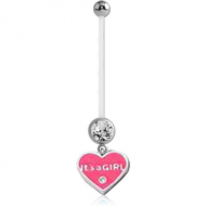 PTFE PREGNANCY NAVEL BANANA WITH ITS A GIRL HEART DANGLING CHARM