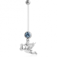 PTFE PREGNANCY NAVEL BANANA WITH STORK CARRYING BABY DANGLING CHARM PIERCING