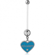 PTFE PREGNANCY NAVEL BANANA WITH ITS A BOY HEART DANGLING CHARM