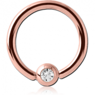 ROSE GOLD PVD COATED SURGICAL STEEL JEWELLED BALL CLOSURE RING WITH OPTIMA CRYSTAL PIERCING