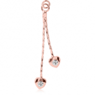 ROSE GOLD PVD COATED BRASS DOUBLE HEART JEWELLED DANGLING CHARM