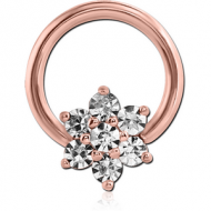 ROSE GOLD PVD COATED SURGICAL STEEL ROUND PRONG SET JEWELLED BALL CLOSURE RING