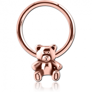 ROSE GOLD PVD SURGICAL STEEL BALL CLOSURE RING WITH ATTACHMENT - TEDDYBEAR PIERCING