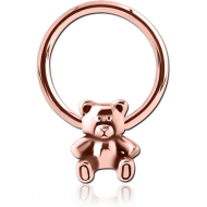 ROSE GOLD PVD SURGICAL STEEL BALL CLOSURE RING WITH ATTACHMENT - TEDDYBEAR