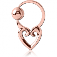ROSE GOLD PVD COATED SURGICAL STEEL HEART SIDE BALL CLOSURE RING PIERCING