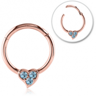 ROSE GOLD PVD COATED SURGICAL STEEL ROUND JEWELLED HINGED SEPTUM RING PIERCING