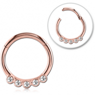 ROSE GOLD PVD COATED SURGICAL STEEL ROUND JEWELLED HINGED SEPTUM RING PIERCING