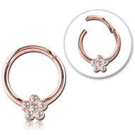 ROSE GOLD PVD COATED SURGICAL STEEL ROUND JEWELLED HINGED SEPTUM RING PIERCING