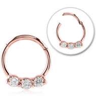 ROSE GOLD PVD COATED SURGICAL STEEL ROUND JEWELLED HINGED SEPTUM RING PIERCING