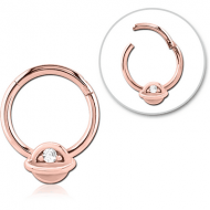 ROSE GOLD PVD COATED SURGICAL STEEL JEWELLED HINGED SEGMENT RING - HALF OPEN EYE PIERCING