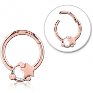 ROSE GOLD PVD COATED SURGICAL STEEL JEWELLED HINGED SEGMENT RING - STAR AND GEM PIERCING
