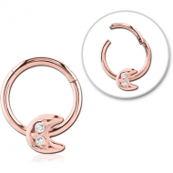 ROSE GOLD PVD COATED SURGICAL STEEL JEWELLED HINGED SEGMENT RING - CRESCENT PRONGS