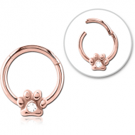 ROSE GOLD PVD COATED SURGICAL STEEL JEWELLED HINGED SEGMENT RING - ANIMAL PAW CENTER GEM PIERCING