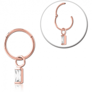 ROSE GOLD PVD COATE SURGICAL STEEL HINGED SEGMENT RING WITH JEWELLED CHARM