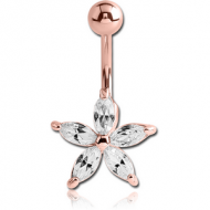 ROSE GOLD PVD COATED BRASS JEWELLED FLOWER NAVEL BANANA