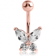 ROSE GOLD PVD COATED BRASS JEWELLED BUTTERFLY NAVEL BANANA