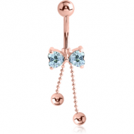 ROSE GOLD PVD COATED BRASS JEWELLED BOW NAVEL BANANA