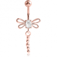 ROSE GOLD PVD COATED BRASS JEWELLED DRAGONFLY DANGLING NAVEL BANANA