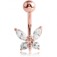 ROSE GOLD PVD COATED BRASS JEWELLED BUTTERFLY NAVEL BANANA