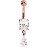 ROSE GOLD PVD COATED BRASS JEWELLED NAVEL BANANA WITH CHARM