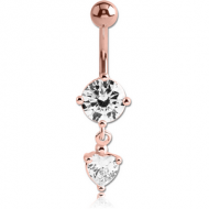 ROSE GOLD PVD COATED BRASS JEWELLED NAVEL BANANA WITH CHARM