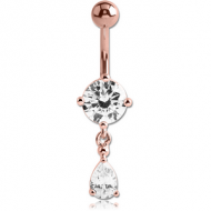 ROSE GOLD PVD COATED BRASS JEWELLED NAVEL BANANA WITH CHARM