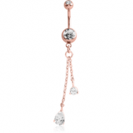 ROSE GOLD PVD COATED SURGICAL STEEL DOUBLE JEWELLED NAVEL BANANA WITH CHARM