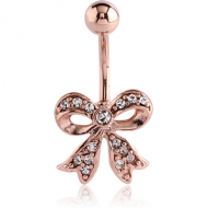 ROSE GOLD PVD COATED BRASS VALUE CRYSTALINE JEWELLED NAVEL BANANA - BOW PIERCING