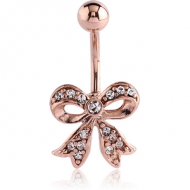 ROSE GOLD PVD COATED BRASS VALUE CRYSTALINE JEWELLED NAVEL BANANA - BOW