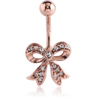 ROSE GOLD PVD COATED BRASS JEWELLED NAVEL BANANA - BOW