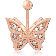 ROSE GOLD PVD COATED BRASS JEWELLED NAVEL BANANA - BUTTERFLY PIERCING