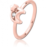 ROSE GOLD PVD COATED SURGICAL STEEL JEWELLED SEAMLESS RING - CRESCENT AND STAR