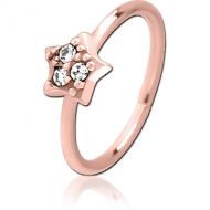 ROSE GOLD PVD COATED SURGICAL STEEL JEWELLED SEAMLESS RING - STAR PRONGS PIERCING