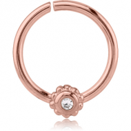 ROSE GOLD PVD COATED SURGICAL STEEL JEWELLED SEAMLESS RING - FLOWER PIERCING