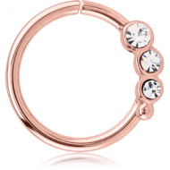 ROSE GOLD PVD COATED SURGICAL STEEL VALUE JEWELLED SEAMLESS RING - LEFT - TRIPLE GEM