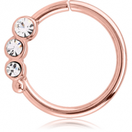 ROSE GOLD PVD COATED SURGICAL STEEL JEWELLED SEAMLESS RING - RIGHT - TRIPLE GEM PIERCING