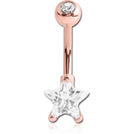 ROSE GOLD PVD COATED SURGICAL STEEL STAR 8MM CZ DOUBLE JEWLED NAVEL BANANA